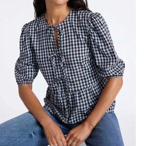 Time and Tru Women's Small Tie Front Peplum Top with Short Puff Sleeves XL